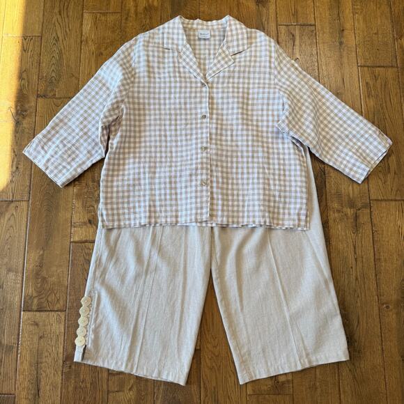 Westbound Tops - Westbound 100% Linen Button Up Shirt Womens XL with Linen Blend Capri Pants L